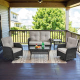 Patio Wicker Chairs Swivel Rocker – Outdoor Swivel Rocking Chairs Set of 2 with Rattan Side Table, Patio Swivel Glider Chair 3 Piece Patio Furniture Sets for Deck Porch Pool Brown/Blue